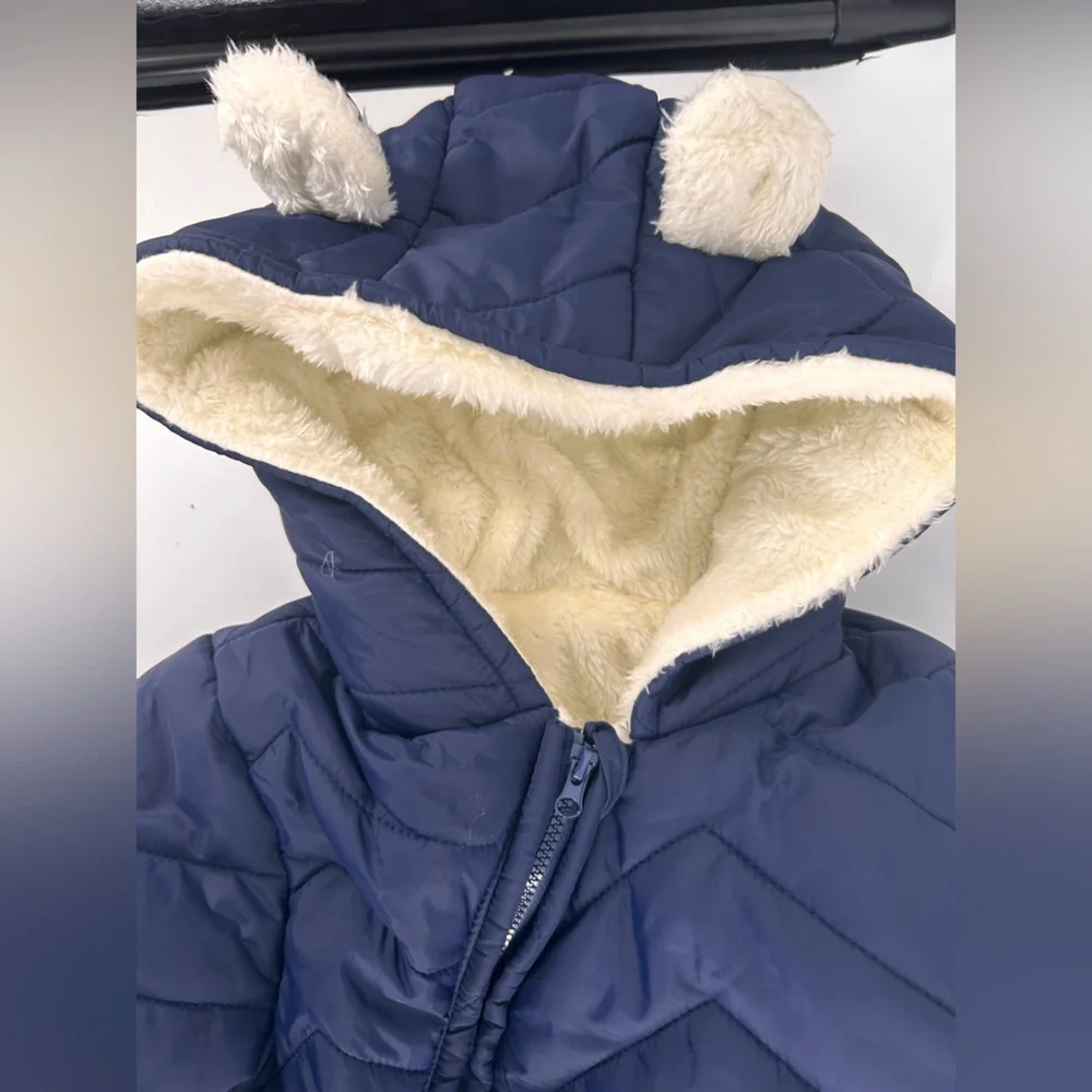Baby‎ Snowsuit 12-18 Months Blue Hooded Puffer Fleece Lined Winter Bunting
